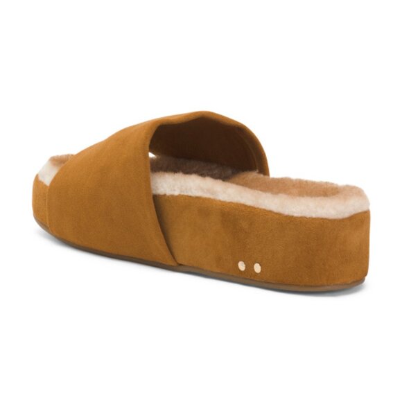 NEW BEEK Pelican Shearling Platform Slides caramel for women 259 7T4M - Picture 2 of 4